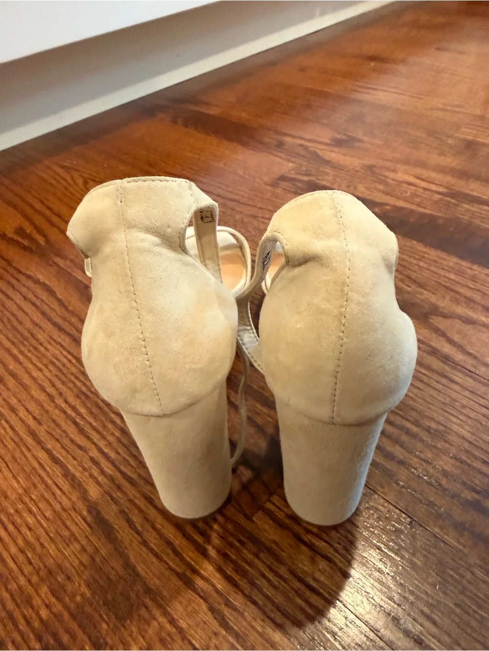 Anthropologie Cream Ankle-Strap Block Heels